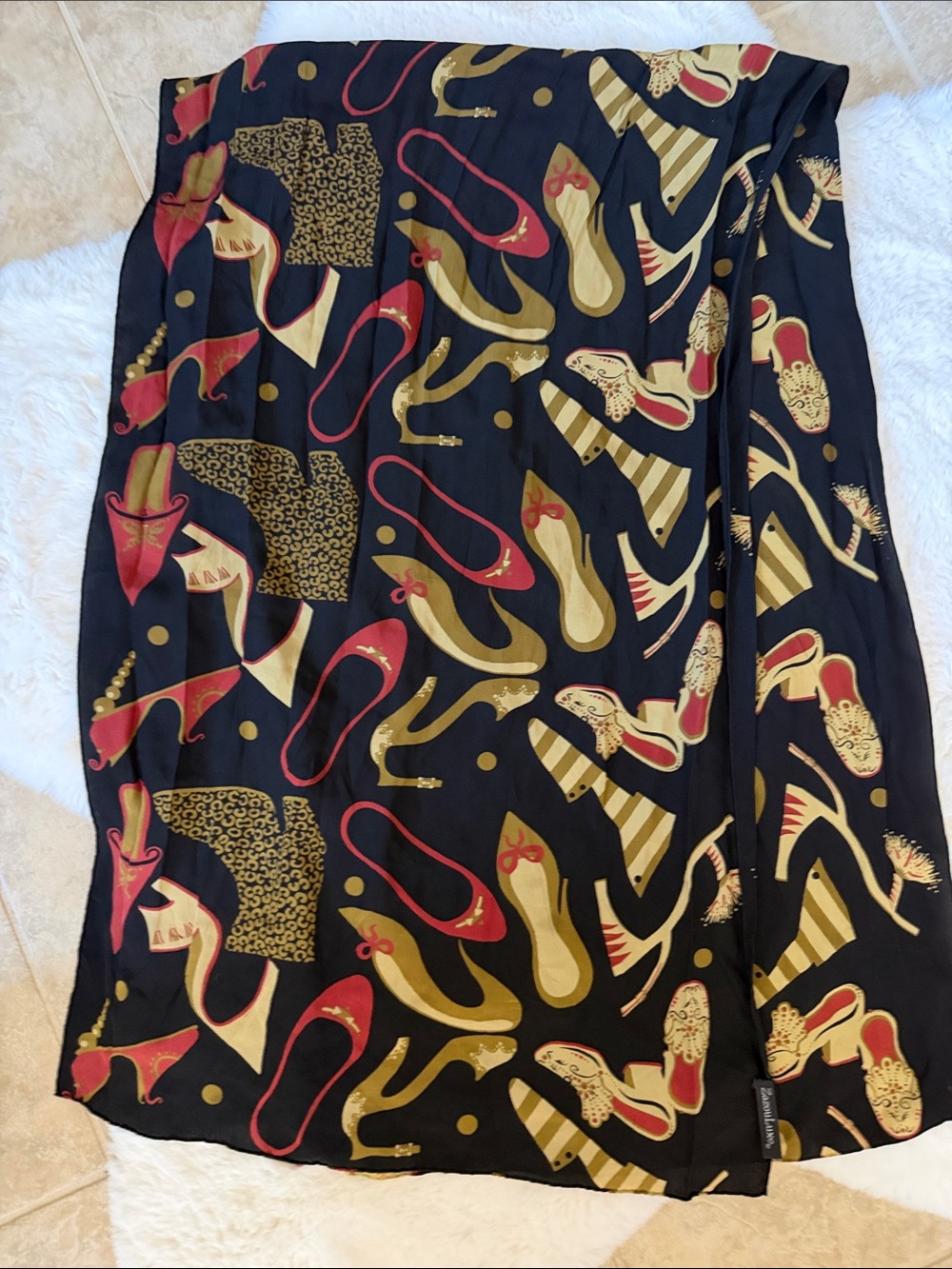 ZazouLuxe Women’s Black Swim Cover-Up with Red and Gold Shoe Print